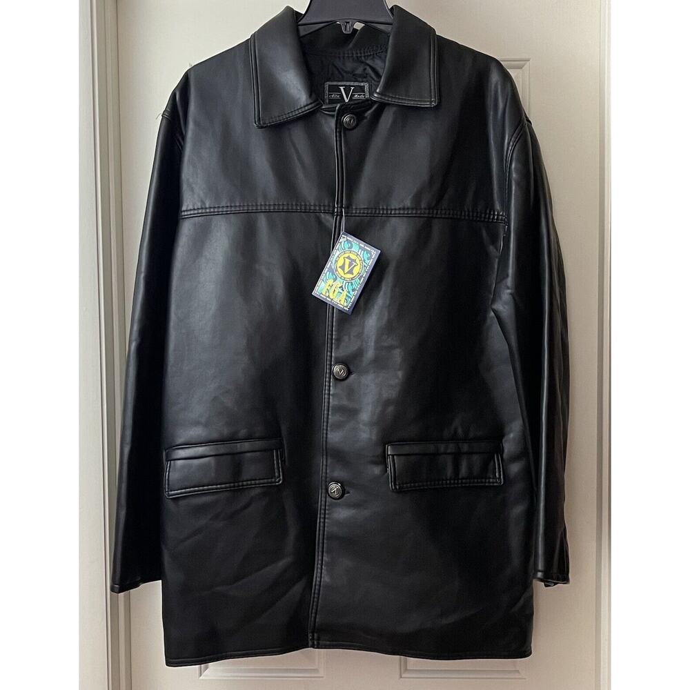 Alta V Moda Italian Leather Coat Mens Size 44 Black Quilted Lined Italy NWT - Picture 3 of 13